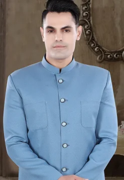 Solid Color Viscose Silk Jodhpuri Suit in Light Blue