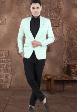 Solid Color Viscose Silk Blazer in Sea Green