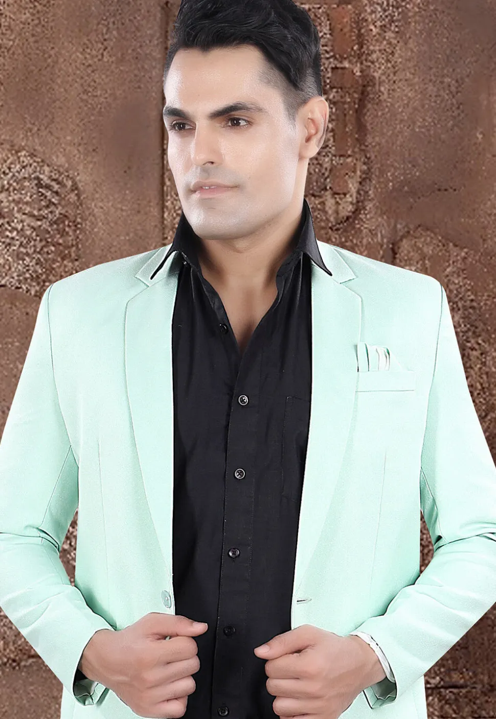 Solid Color Viscose Silk Blazer in Sea Green
