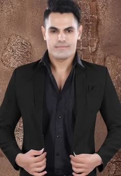 Solid Color Viscose Silk Blazer in Black