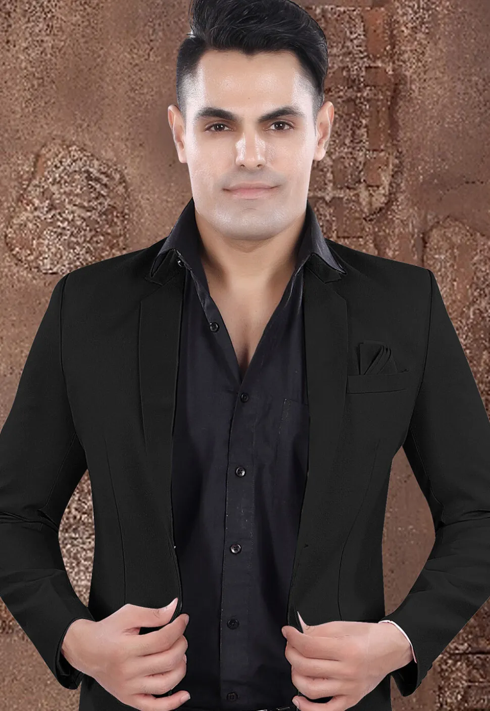Solid Color Viscose Silk Blazer in Black