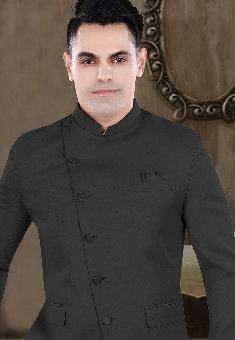 Solid Color Viscose Silk Jodhpuri Suit in Black