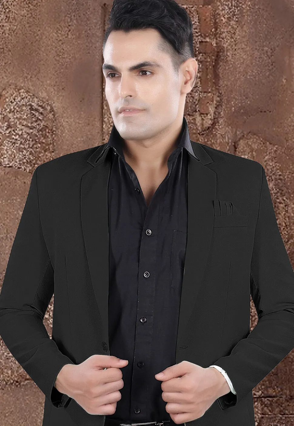 Solid Color Viscose Silk Blazer in Black