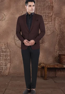 Solid Color Viscose Silk Blazer in Brown