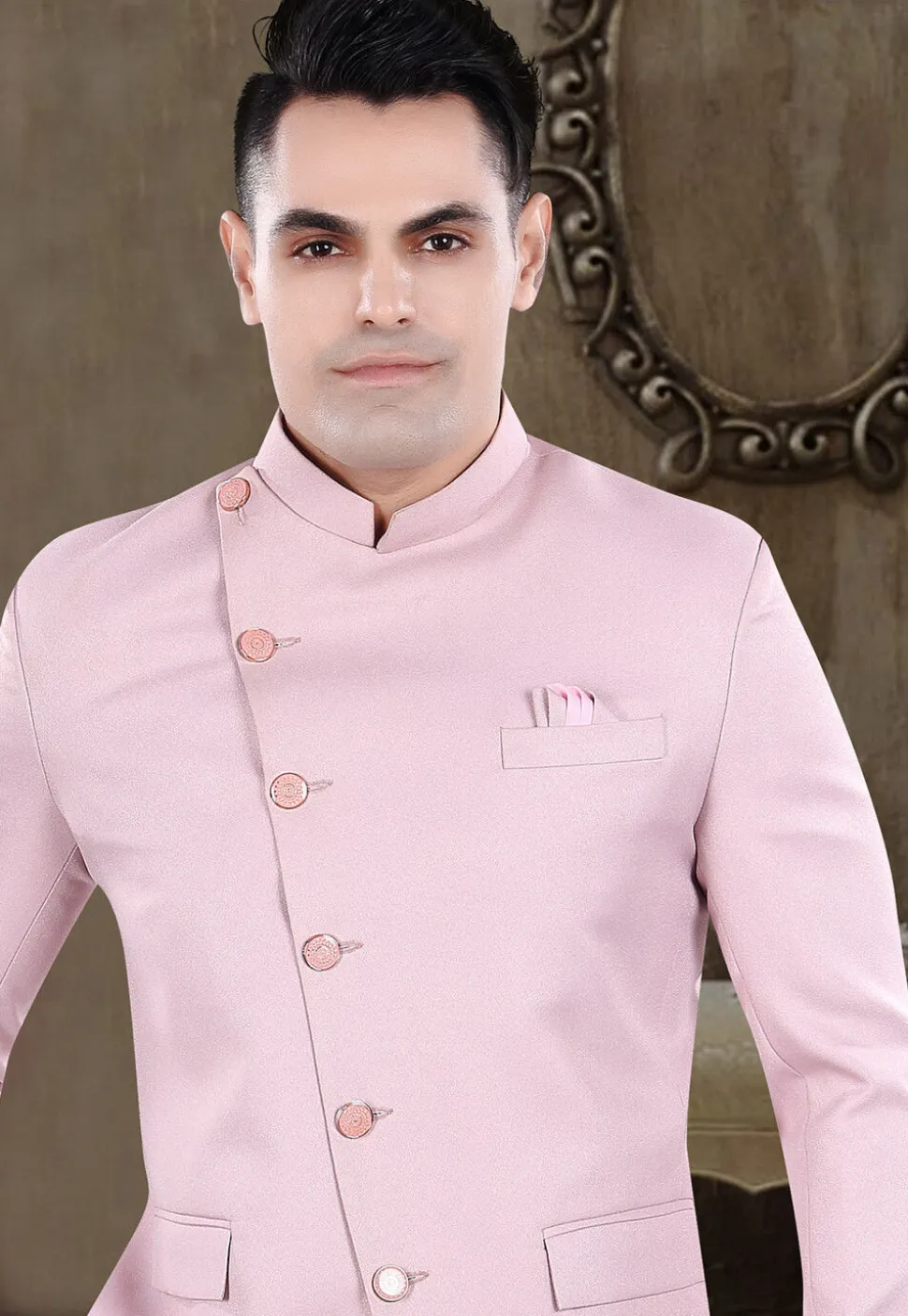 Solid Color Viscose Silk Jodhpuri Suit in Pink
