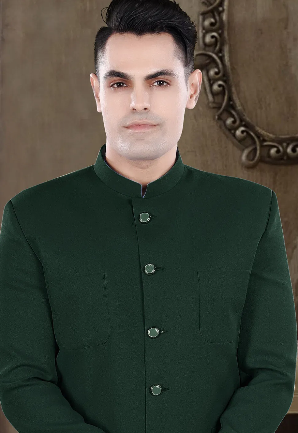 Solid Color Viscose Silk Jodhpuri Suit in Dark Green