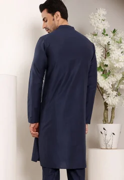 Solid Color Viscose Silk Kurta in Navy Blue