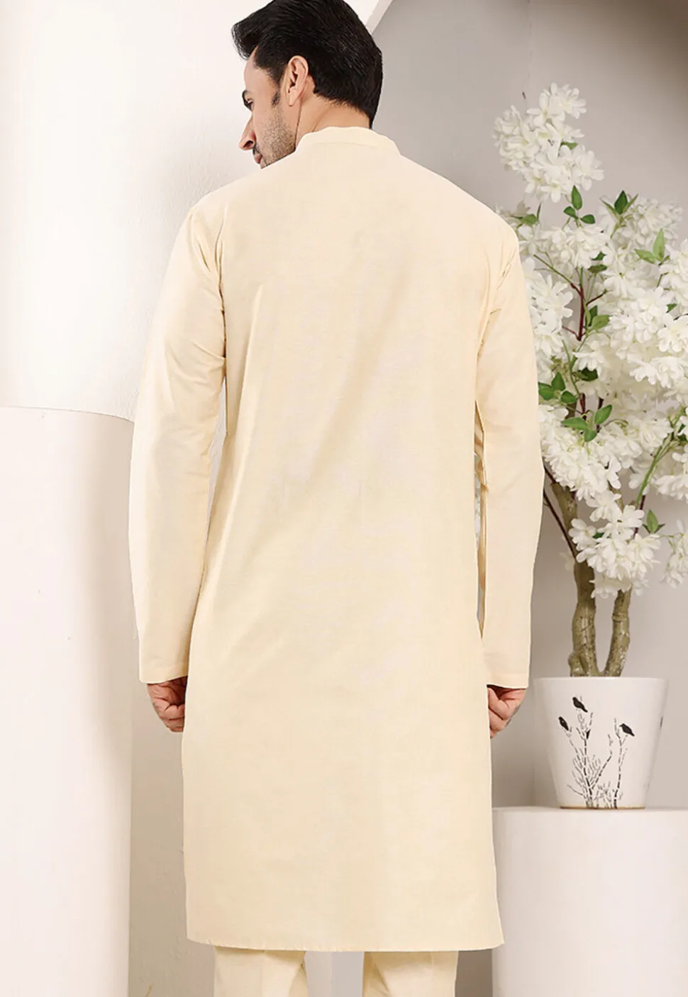 Solid Color Viscose Silk Kurta in Cream