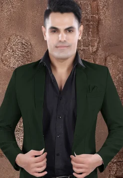 Solid Color Viscose Silk Blazer in Dark Green