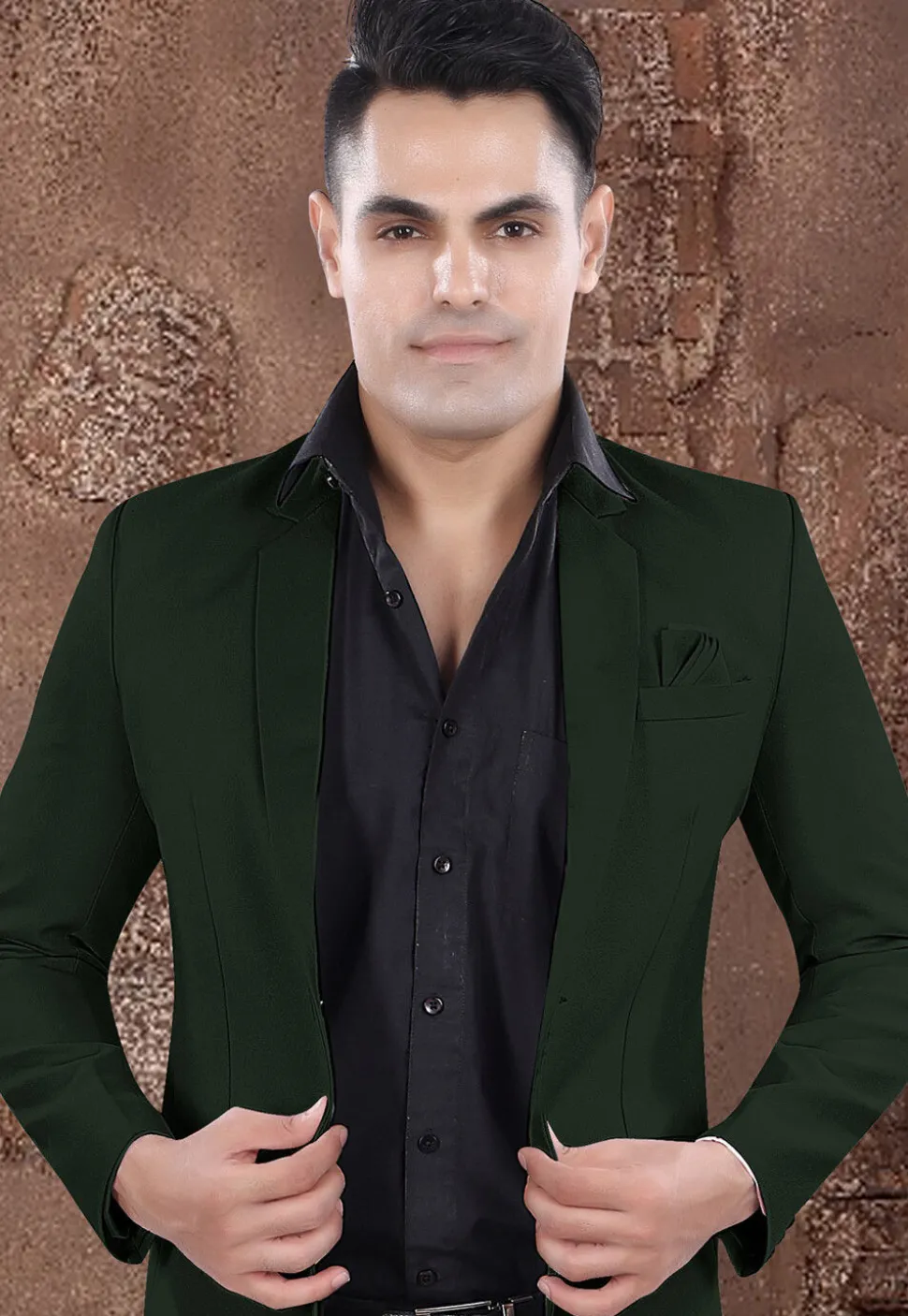 Solid Color Viscose Silk Blazer in Dark Green