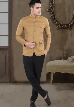 Solid Color Viscose Silk Jodhpuri Suit in Beige