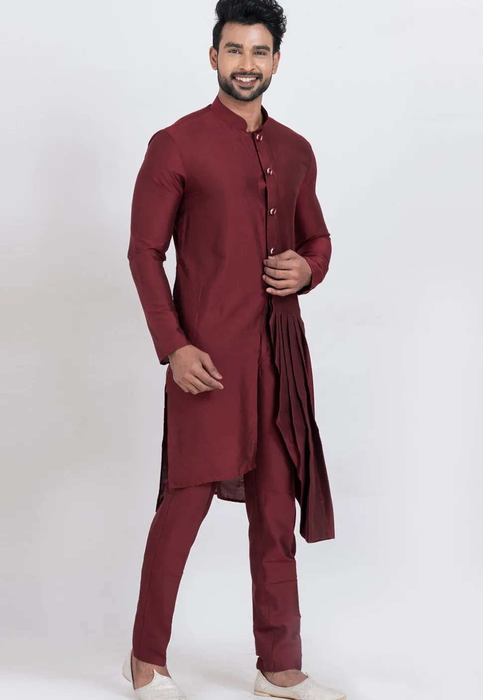 Solid Color Viscose Silk Kurta Set in Maroon