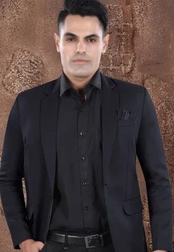 Solid Color Viscose Silk Blazer in Navy Blue