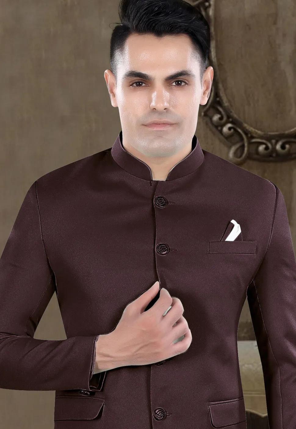 Solid Color Viscose Silk Jodhpuri Suit in Wine