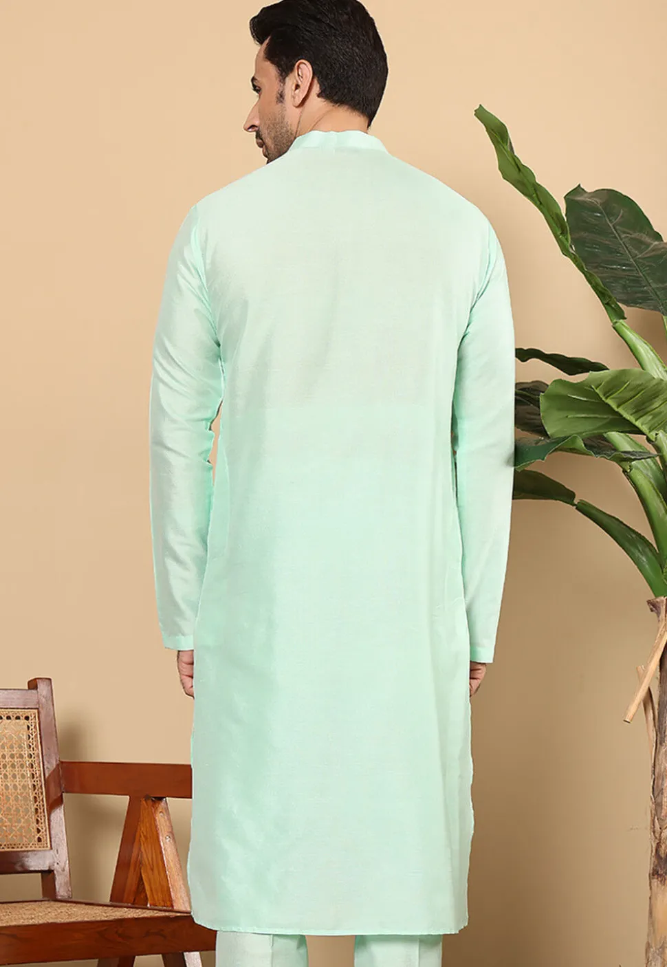 Solid Color Viscose Silk Kurta in Sea Green