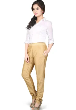 Solid Cotton Silk Pant in Beige