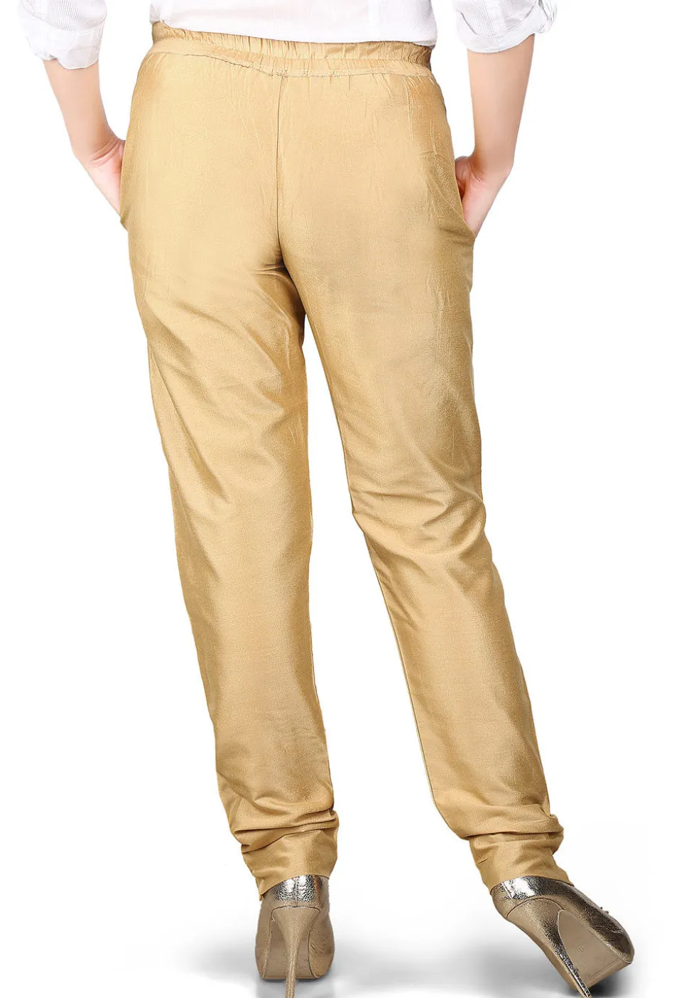 Solid Cotton Silk Pant in Beige
