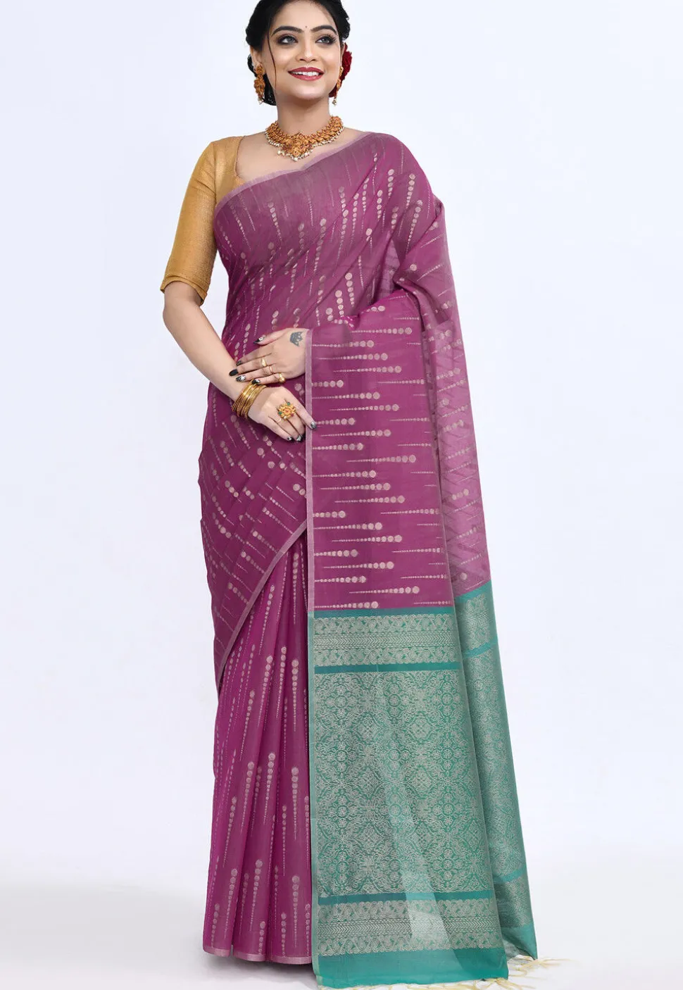 South Indian Sico Saree in Magenta