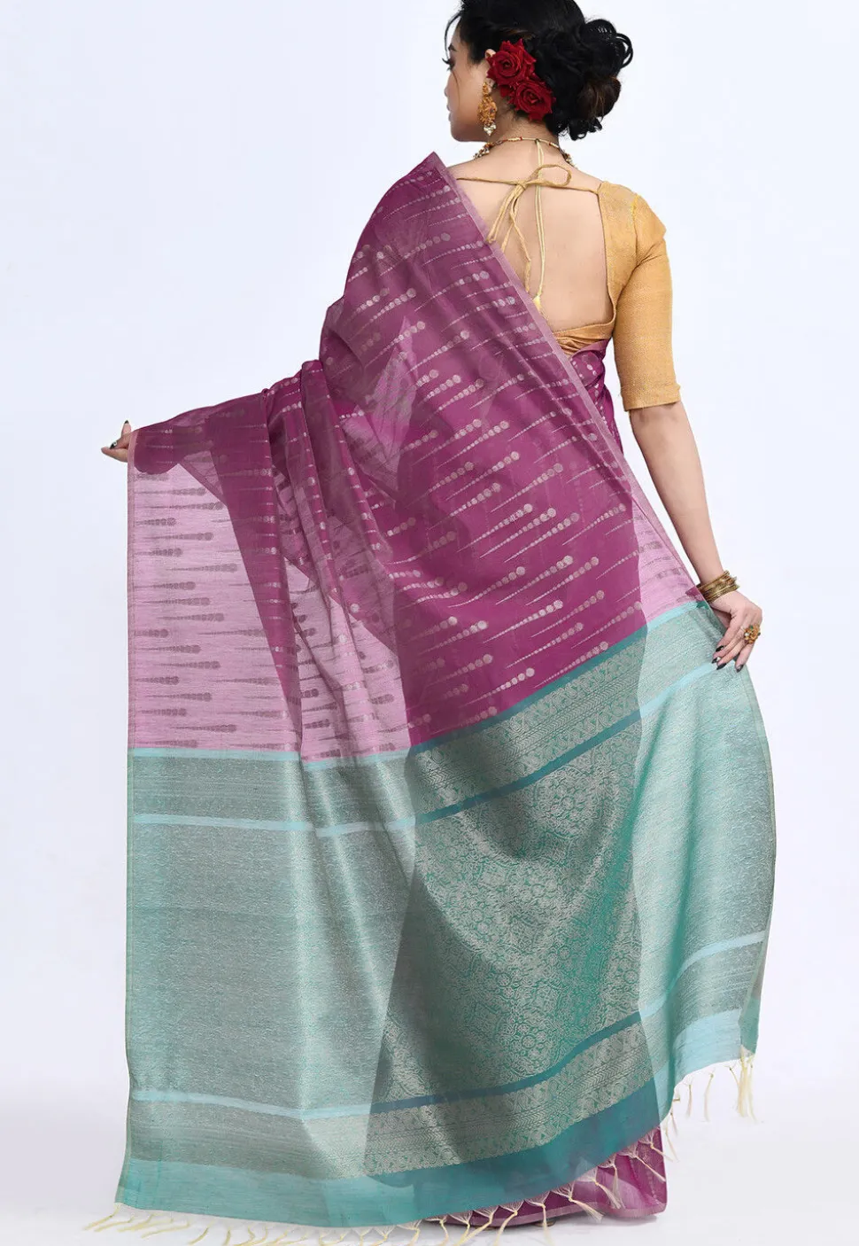 South Indian Sico Saree in Magenta