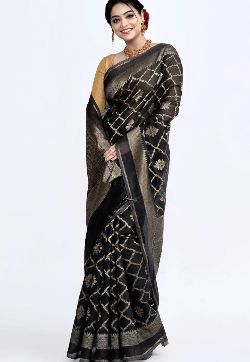 South Indian Sico Saree in Black