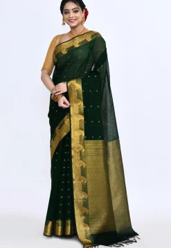 South Indian Sico Saree in Dark Green