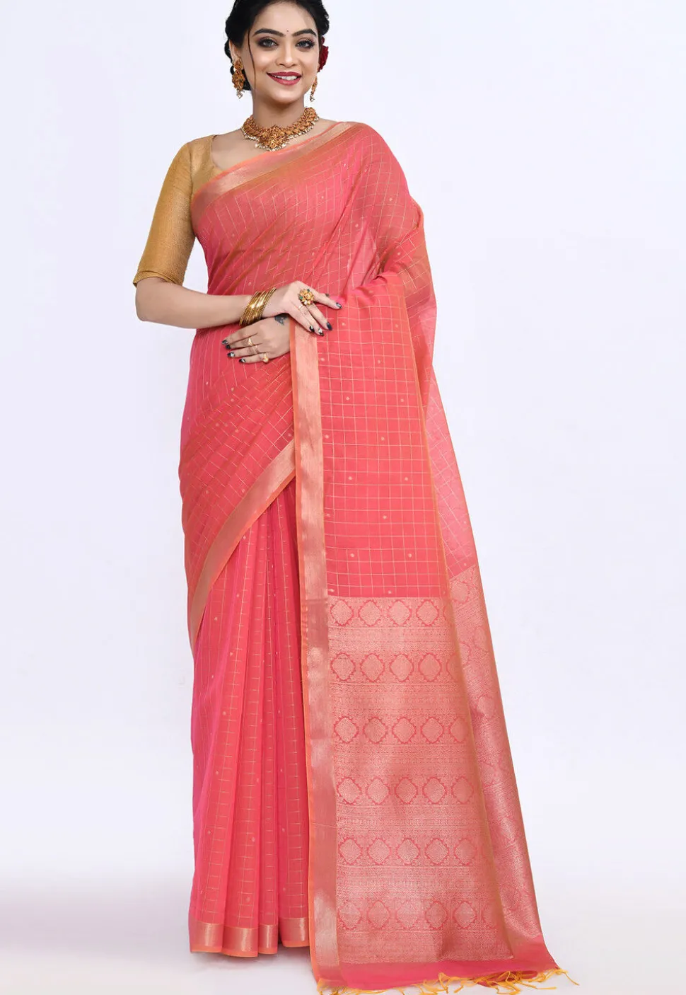 South Indian Sico Saree in Pink
