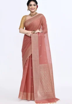 South Indian Sico Saree in Peach