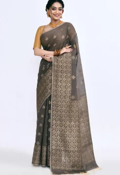 South Indian Sico Saree in Dark Grey
