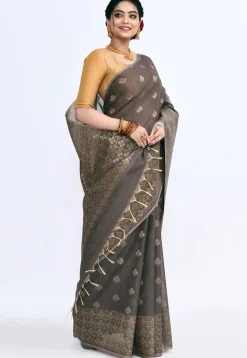 South Indian Sico Saree in Dark Grey