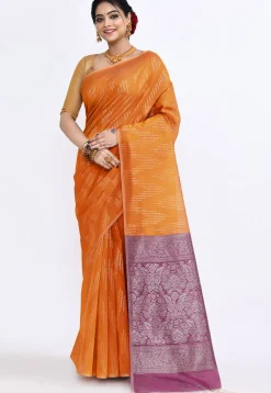 South Indian Sico Saree in Orange