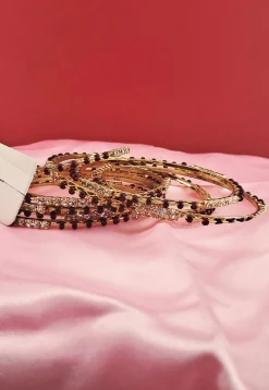 Stone Studded Golden Plated Bangle Set
