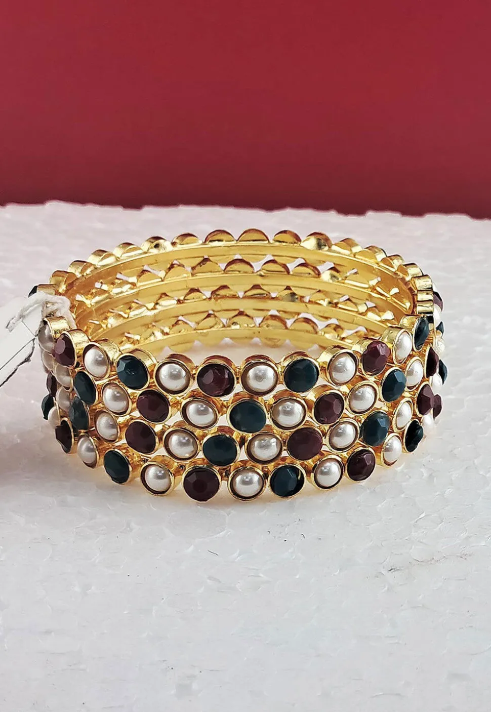 Stone Studded Golden Plated Bangle Set