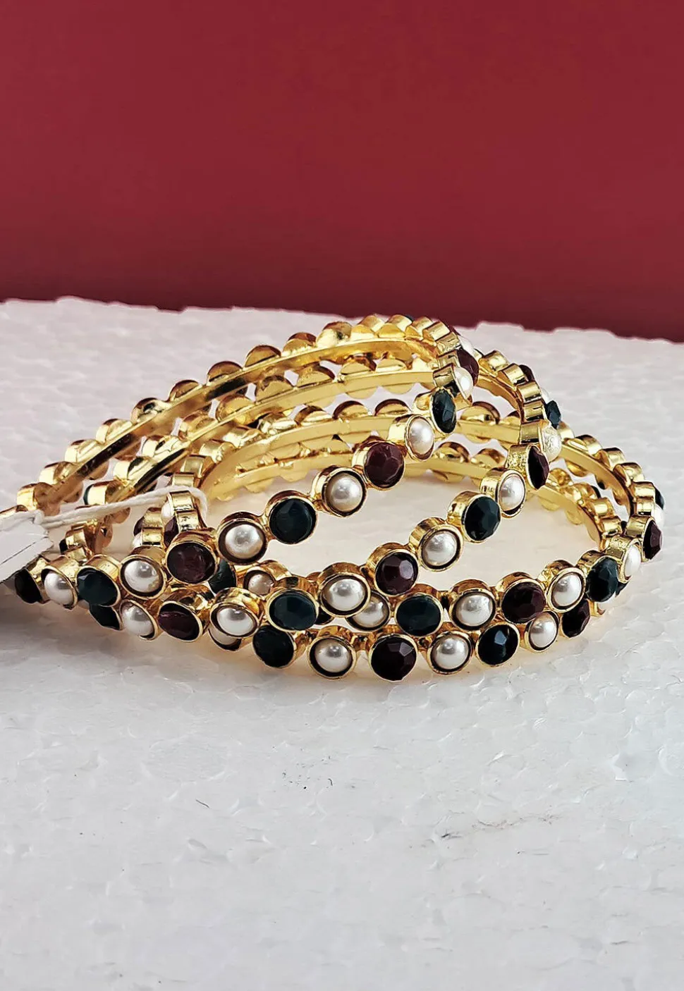Stone Studded Golden Plated Bangle Set