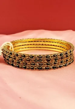 Stone Studded Golden Plated Bangle Set