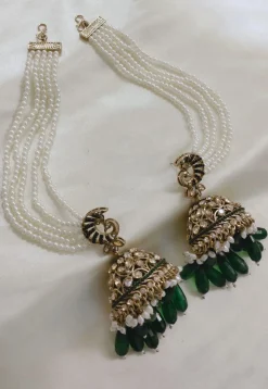 Stone Studded Jhumka Style Earrings with Layered Ear Chain