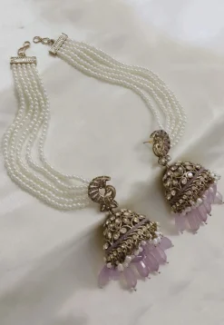 Stone Studded Jhumka Style Earrings with Layered Ear Chain