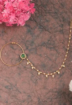 Stone Studded Nose Ring with Chain
