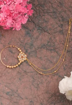 Stone Studded Nose Ring with Layered Chain