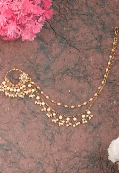 Stone Studded Nose Ring with Layered Chain