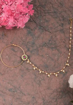 Stone Studded Nose Ring with Chain