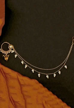 Stone Studded Nose Ring with Layered Chain