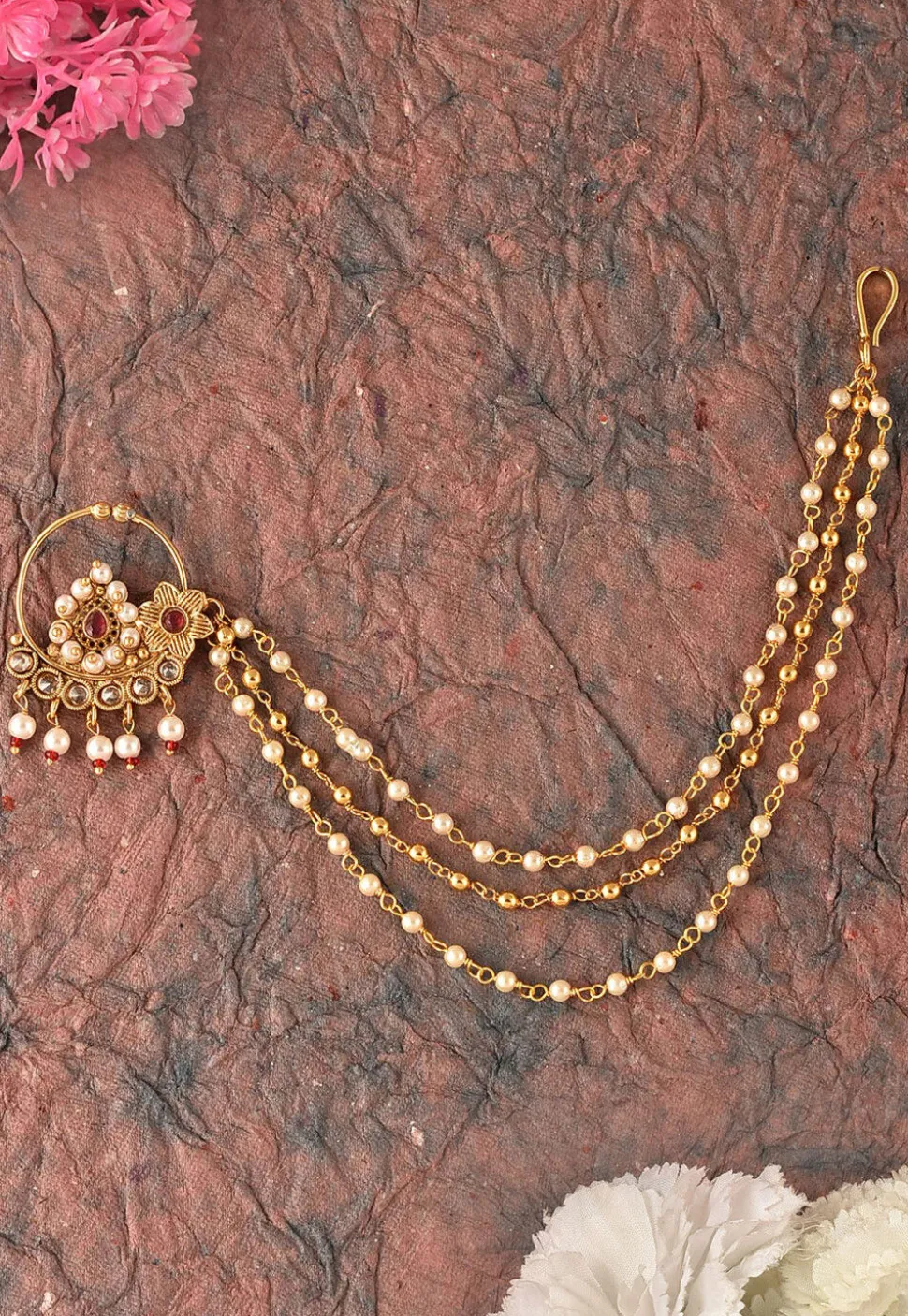 Stone Studded Nose Ring with Layered Chain