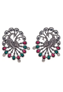 Stone Studded Oxidised Peacock Style Earrings