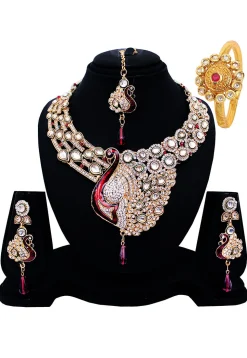Stone Studded Peacock Style Necklace Set