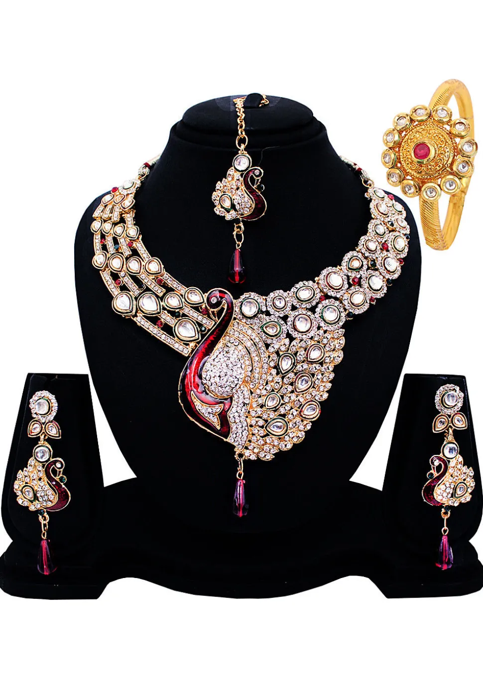 Stone Studded Peacock Style Necklace Set