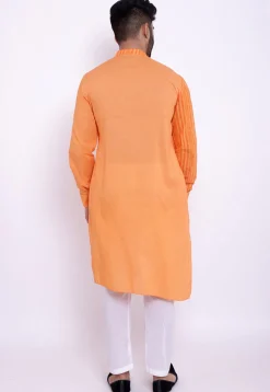 Stripe Print Cotton Asymmetric Kurta in Orange