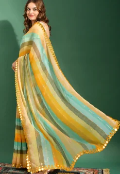 Stripe Printed Chiffon Saree in Multicolor