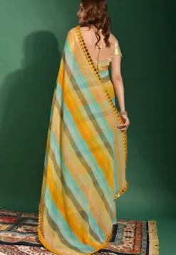 Stripe Printed Chiffon Saree in Multicolor