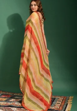 Stripe Printed Chiffon Saree in Multicolor