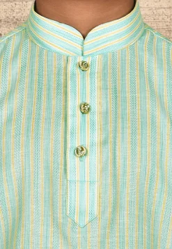 Stripe Printed Cotton Kurta Set in Sea Green